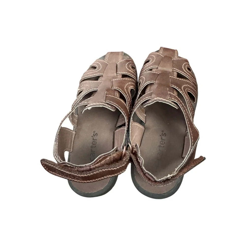 Carters Boys Brown Fisherman Sandals Closed Toe‎ Hook Loop Strap Size 1M EUR 32
